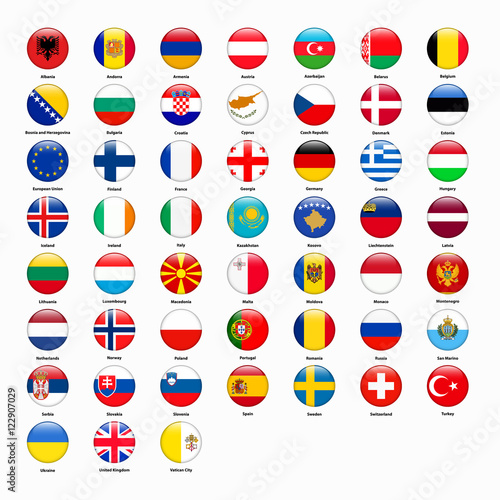 Set of flags of all countries of Europe