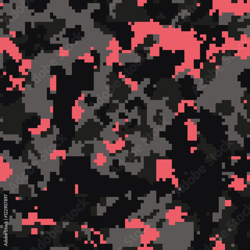 Seamless black and pink pixel digital fashion camo pattern vector © picksell