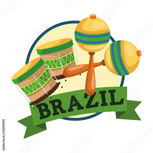 Marca and drum icon. Brazil culture america and tourism theme. Colorful design. Vector illustration
