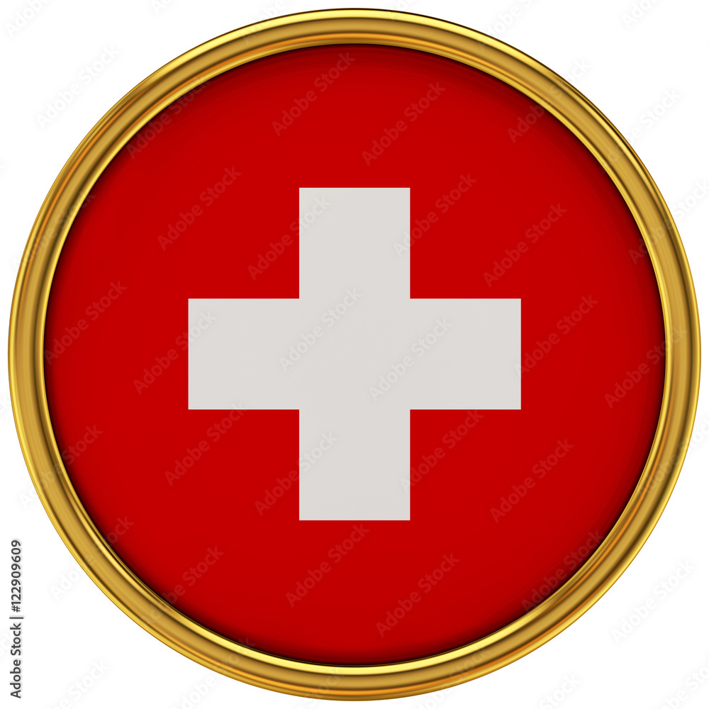 Obraz premium Switzerland Flag Glossy Button/icon (3d rendering).