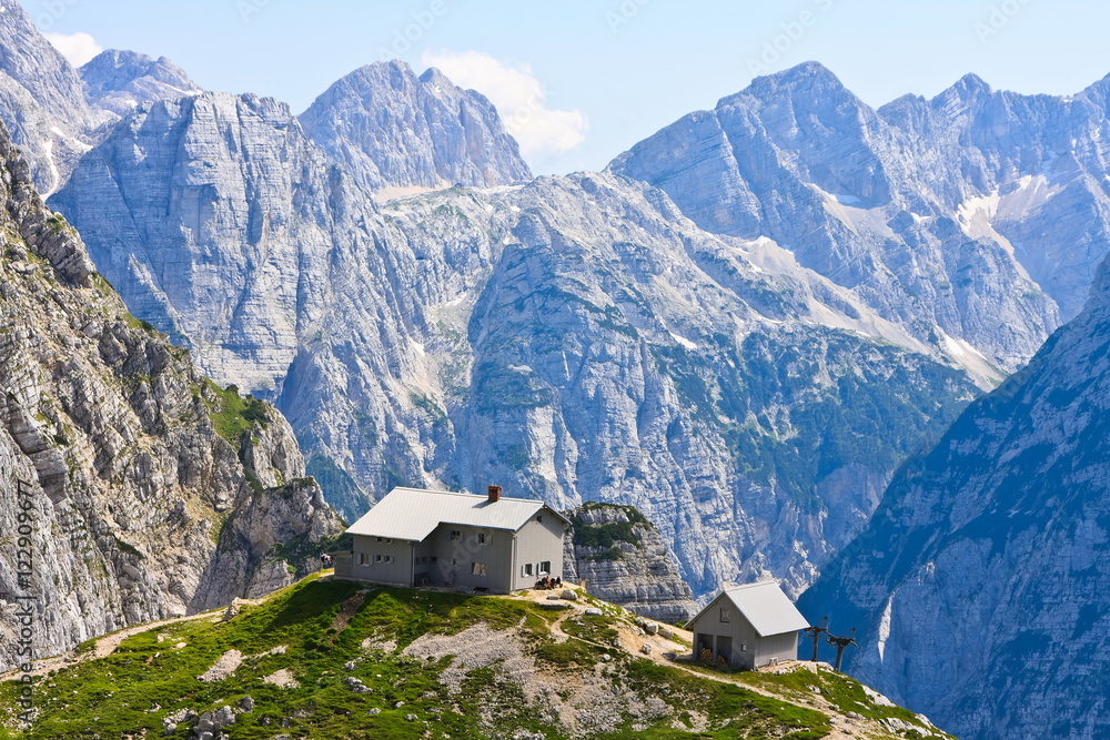 Pogačnik's mountaineers home on Kriški podi on Triglav national park in the summer, Slovenia