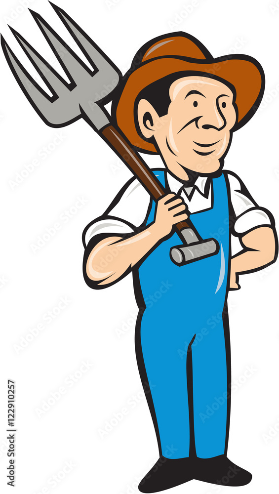 Farmer Pitchfork Shoulder Standing Cartoon Farmer Pitchfork Shoulder Standing Cartoon
