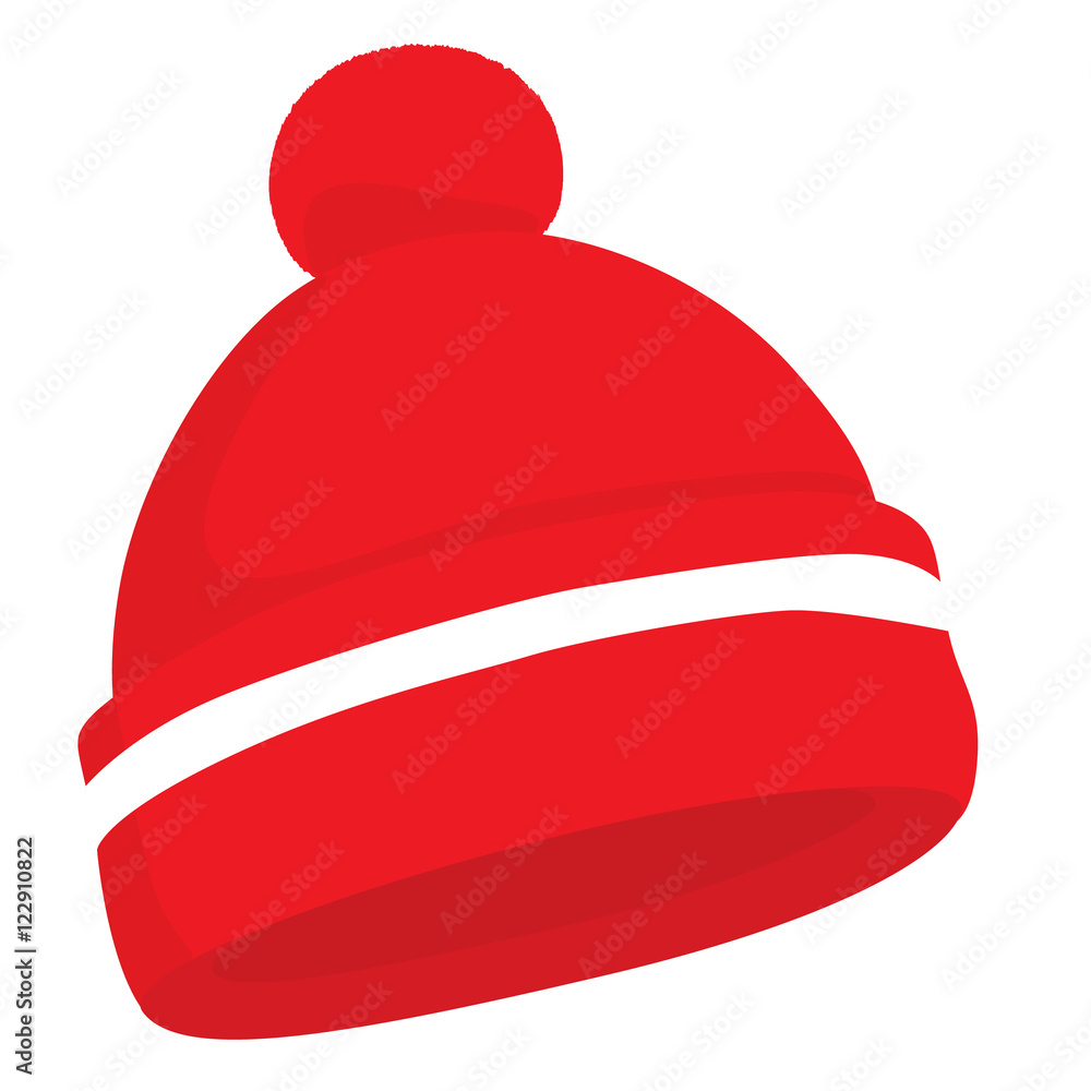 Red woolen knitted hat isolated on white. Vector illustration Red woolen knitted hat isolated on white. Vector illustration