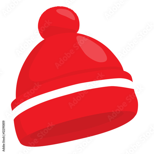 Red woolen knitted hat isolated on white. Vector illustration
