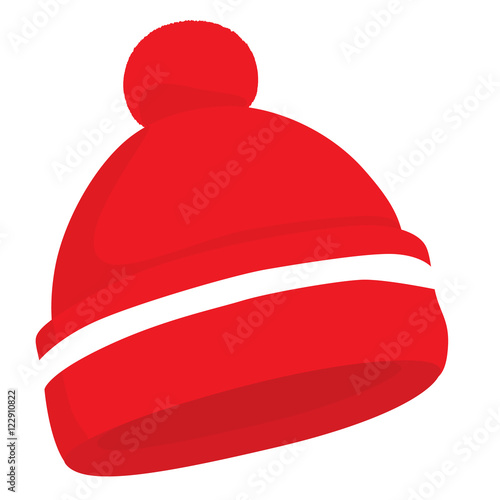 Red woolen knitted hat isolated on white. Vector illustration