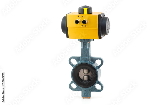 Pneumatic valve isolated on white backgroun ,automatic valve.The valve used in industrial  applications.open-close valve using  air pressure.