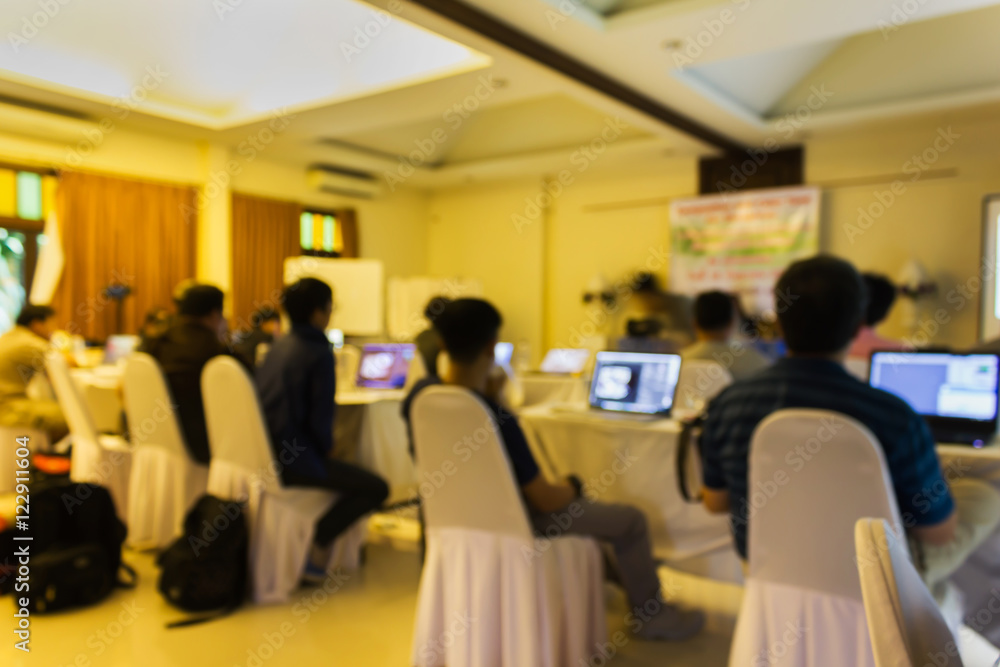 Fototapeta premium Blurred background of people meeting or workshop in meeting room