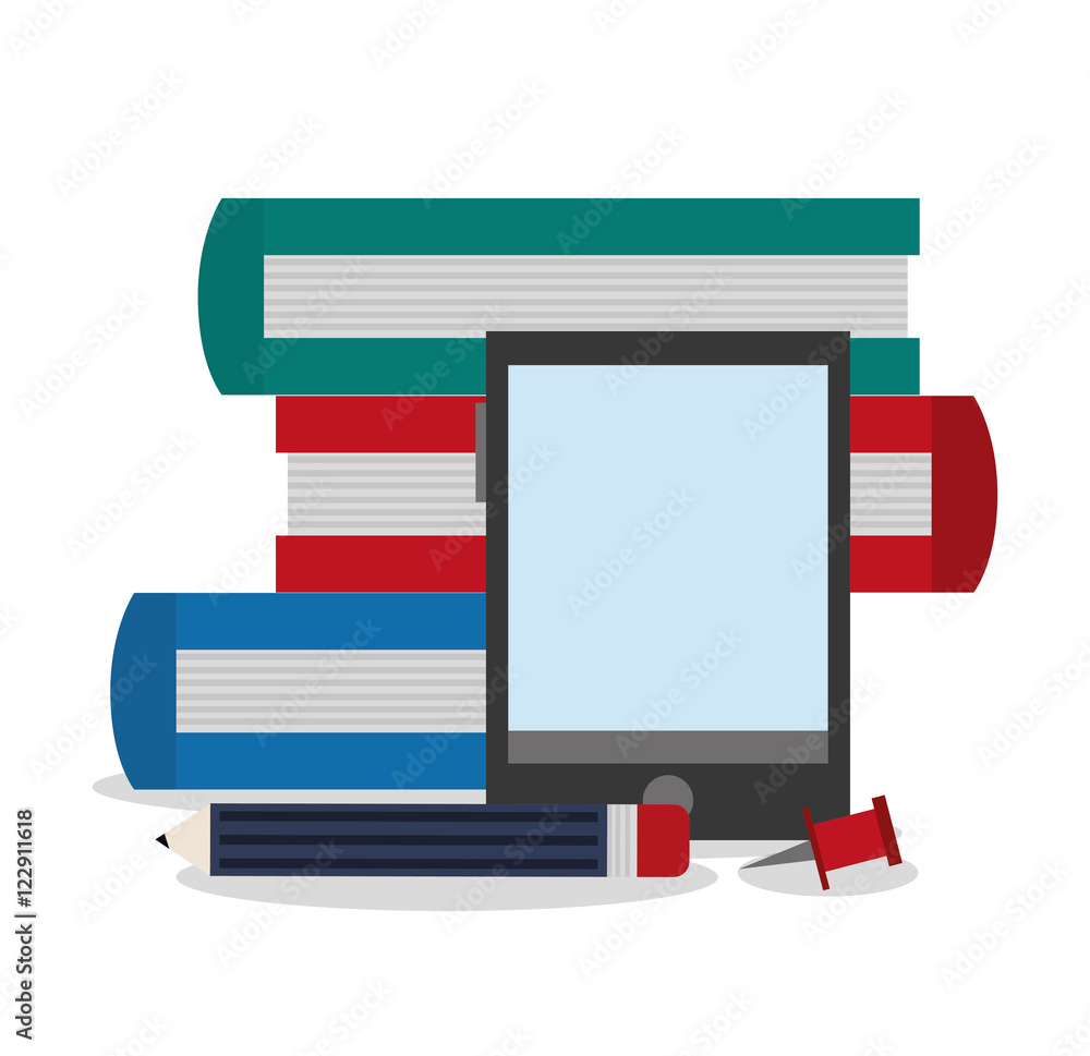 pencil smartphone pin and books icon. Office supplies and objects theme. Colorful design. Vector illustration pencil smartphone pin and books icon. Office supplies and objects theme. Colorful design. Vector illustration