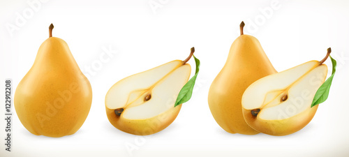 Pear. Sweet fruit. 3d vector icons set. Realistic illustration