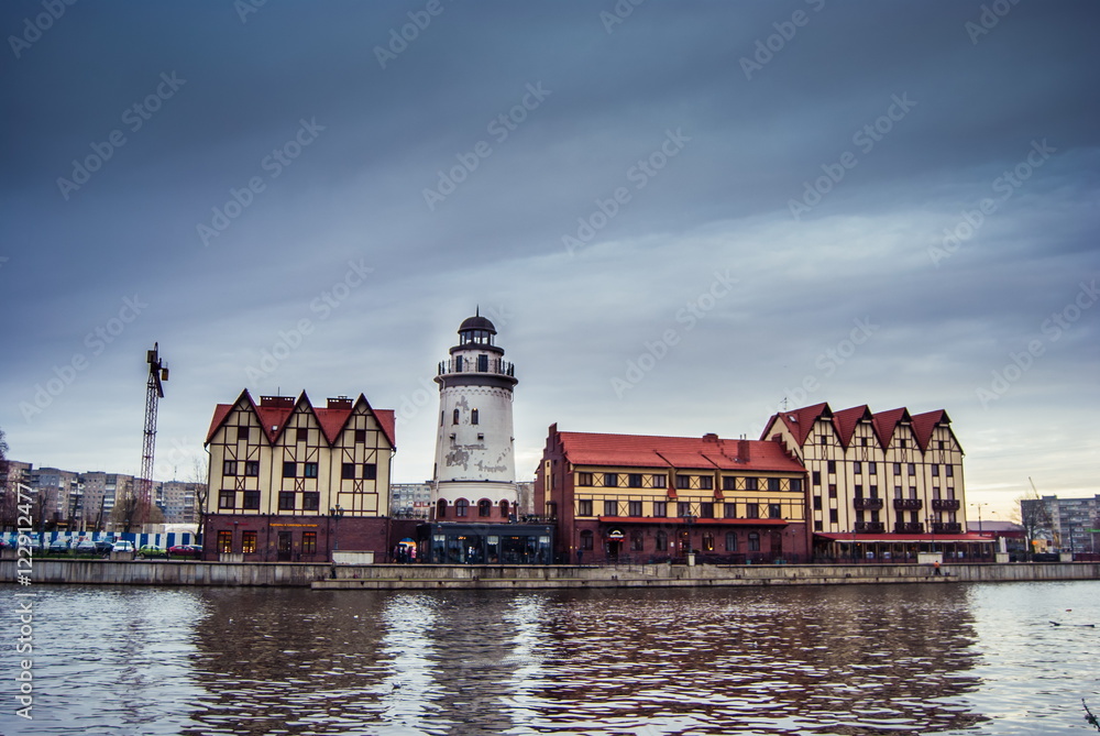 Fishing Village - ethnographic and trading-craft center in Kaliningrad. A famous klandmark in the city with buildings in the German style Fishing Village - ethnographic and trading-craft center in Kaliningrad. A famous klandmark in the city with buildings in the German style