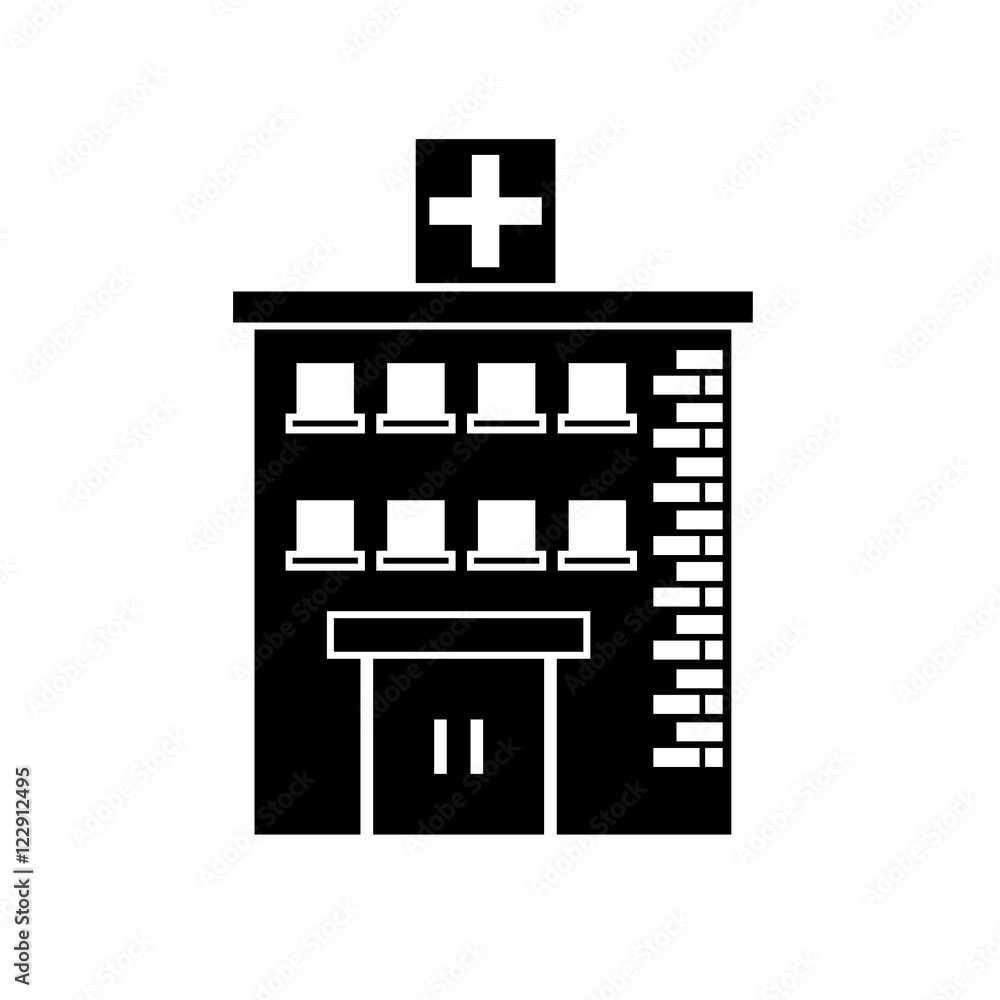 Hospital building icon. Medical and health care theme. Isolated and silhouette design. Vector illustration Hospital building icon. Medical and health care theme. Isolated and silhouette design. Vector illustration