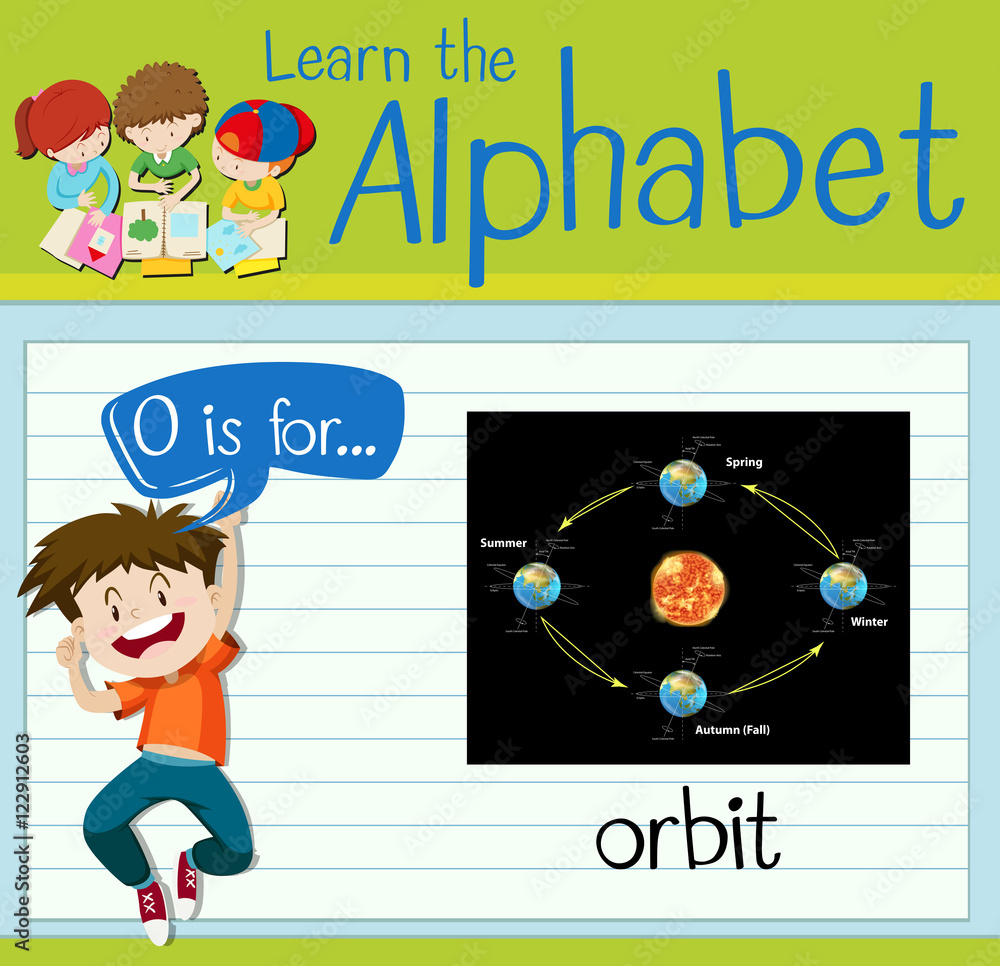 Naklejka premium Flashcard letter O is for orbit