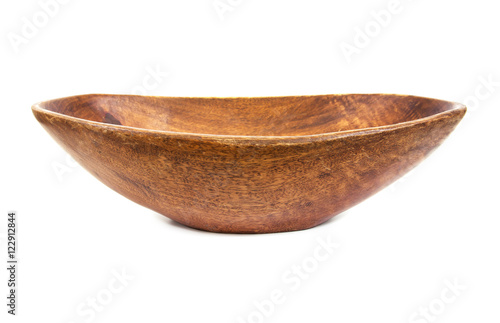 Wooden bowl in ellipse style isolated on white background.Wooden