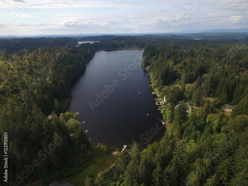 Monroe, Washington Aerial Shot Forested Storm Lake and Flowing Lake  photo