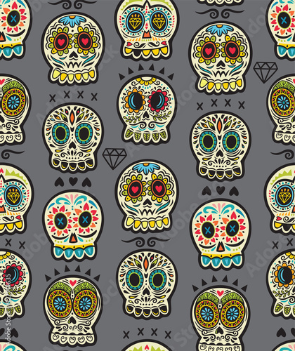 Mexican day of the dead. Colorful skull cute pattern