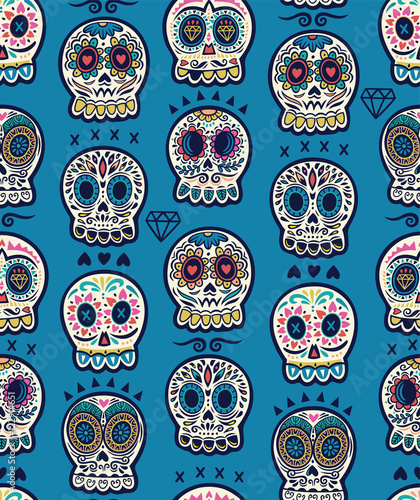 Mexican day of the dead. Colorful skull cute pattern