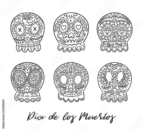 Day of the dead sugar skulls vector set. Mexican holidays