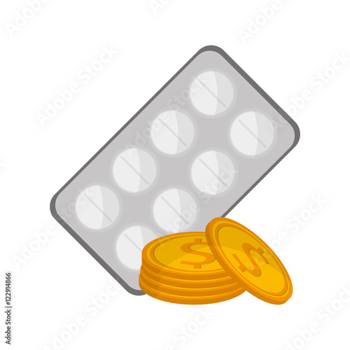 flat design medicine tablets and money coin  icon vector illustration