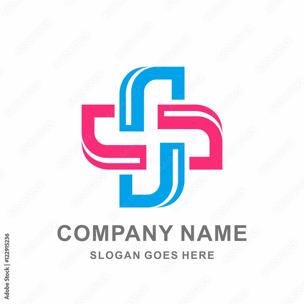 Medical Pharmacy Geometric Cross Vector Logo Design Template 