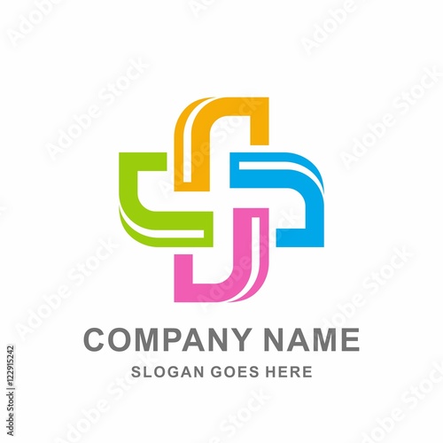 Medical Pharmacy Geometric Colorful Cross Vector Logo Design Template 