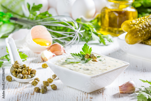 Tartar tartara sauce with ingredients photo