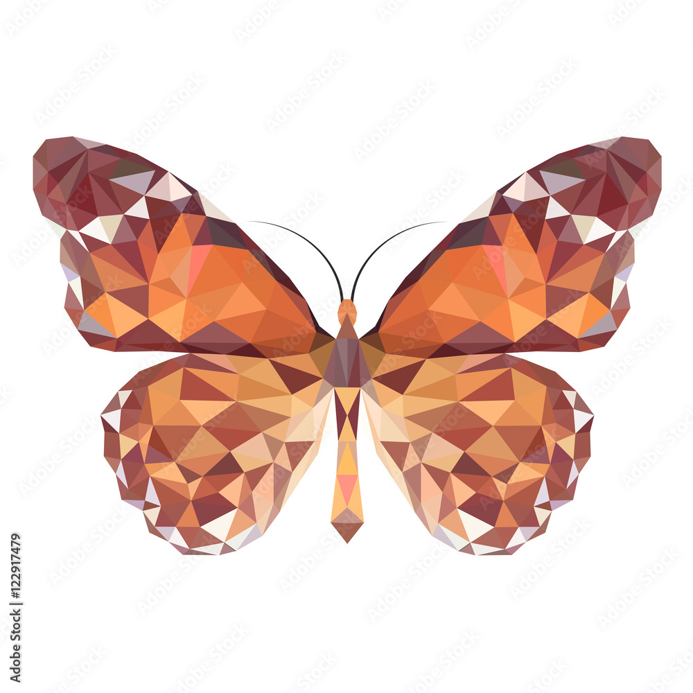 vector low poly Monarch butterfly on white background Stock Vector