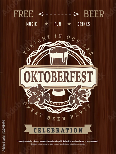 Retro styled vector poster of beer party Oktoberfest. Good as a design elements template for bar or pub