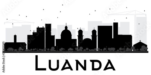 Luanda City skyline black and white silhouette.