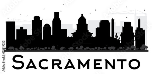Sacramento City skyline black and white silhouette.