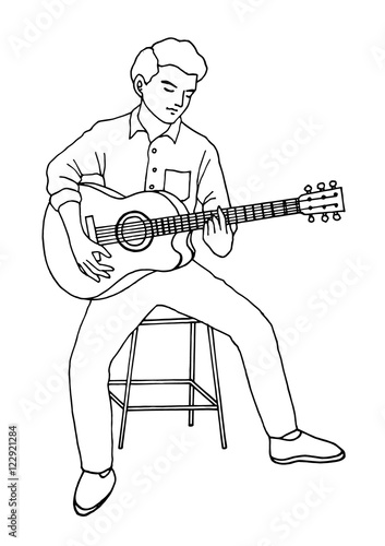 man playing guitar hand drawn vector illustration design