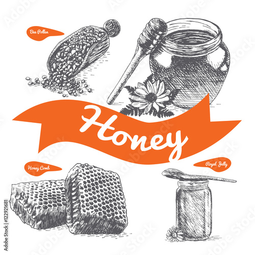 Honey products colorful illustration.