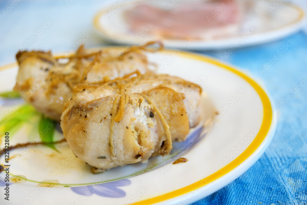 turkey roulade tied with string turkey roulade tied with string