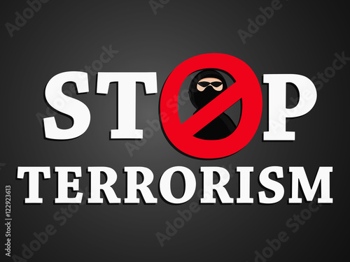 Stop terrorism text against black background
