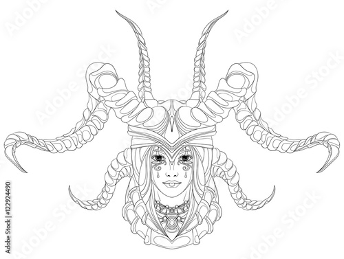 Girl in a helmet with long horns