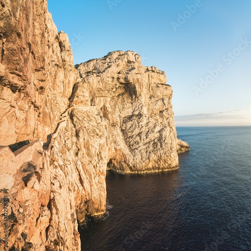 A Stairway Cut into the Cliff of Capo Caccia leading to Cave of Neptune (Grotte di Nettuno) near Alghero, Sardinia, Italy