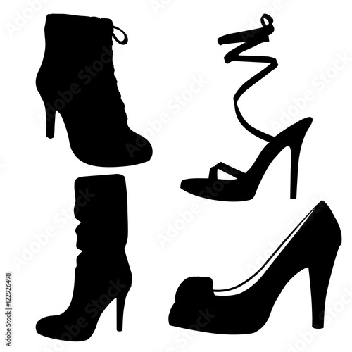 woman shoes outline silhouette set