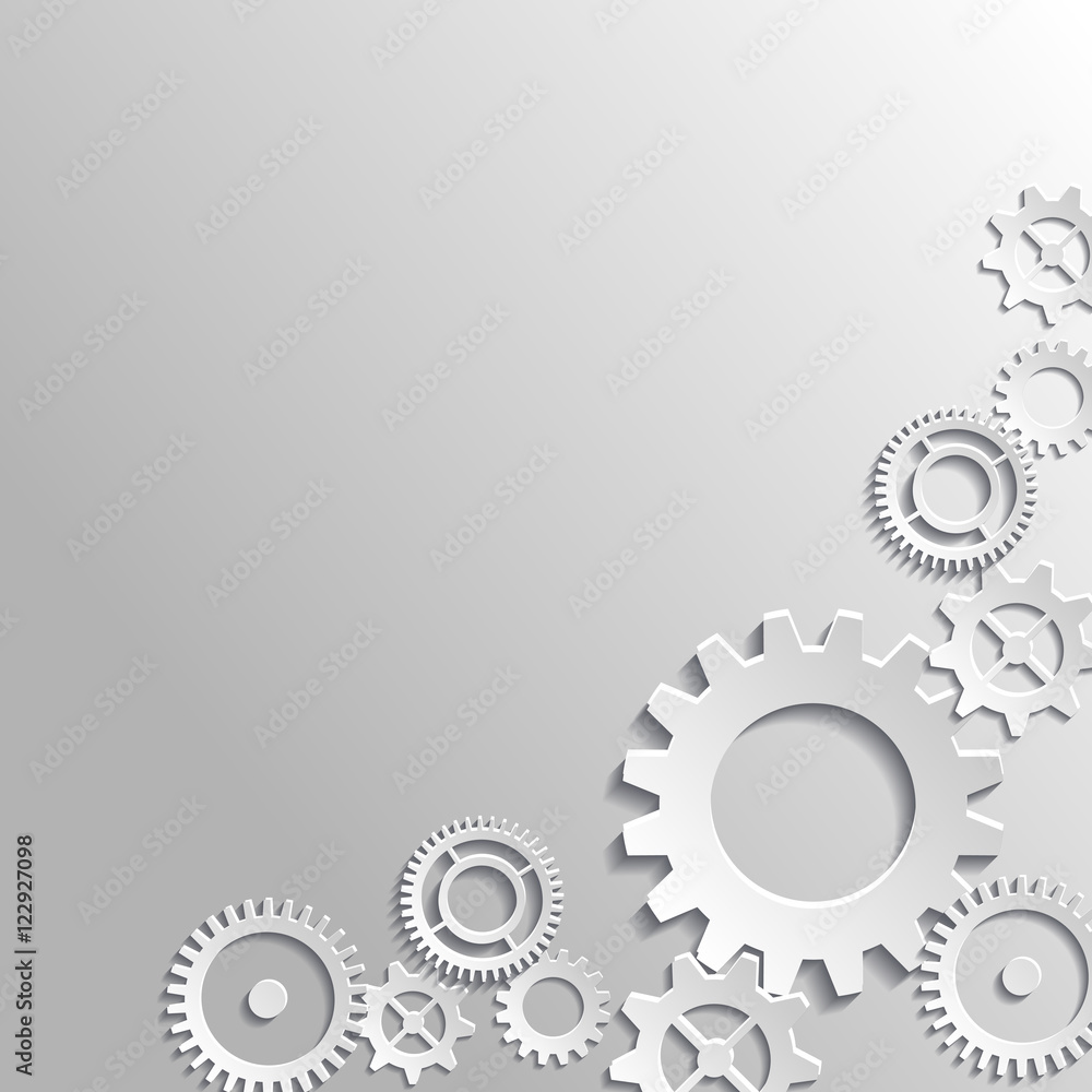 Vector light grey background with 3d gears. Vector light grey background with 3d gears.