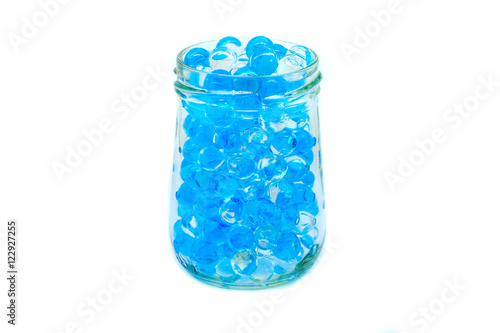 Polymer gel. Gel balls. balls of blue and transparent hydrogel,
