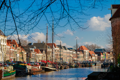 A colorful view on the Thorbeckegracht in Zwolle, taken from the Pelserbrugje  photo