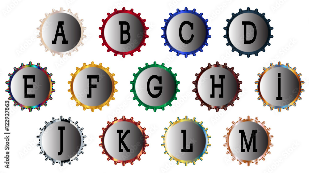 Obraz premium Metal Bottle Cap Alphabet A-M