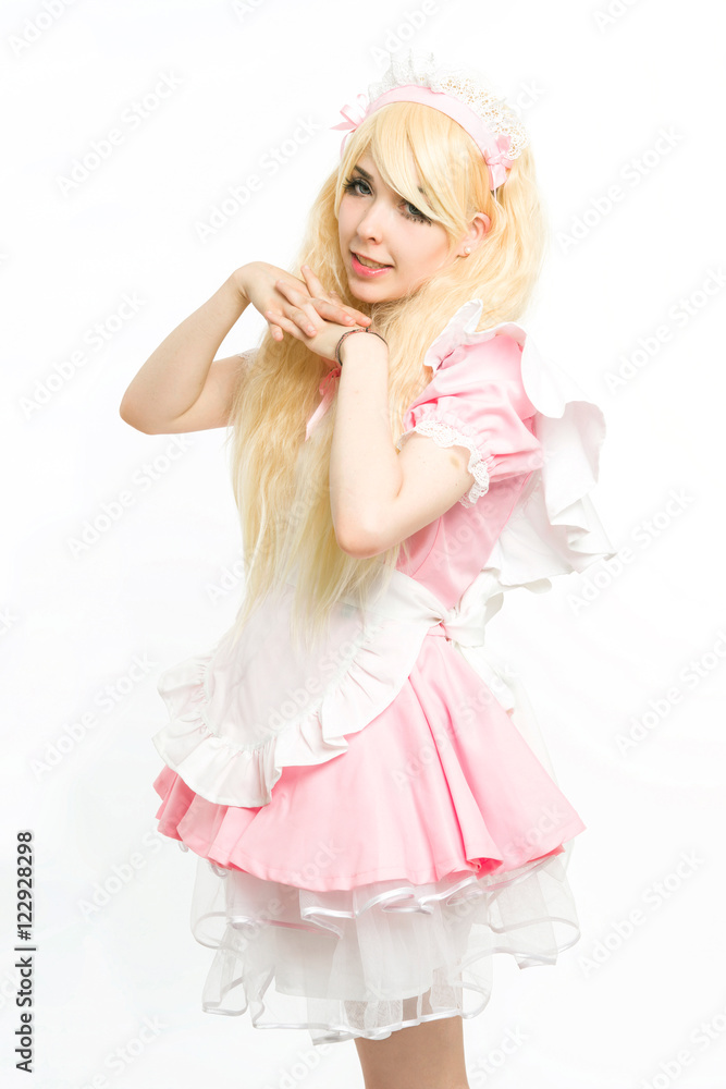 maid manga gesticulating in the studio, on white maid manga gesticulating in the studio, on white