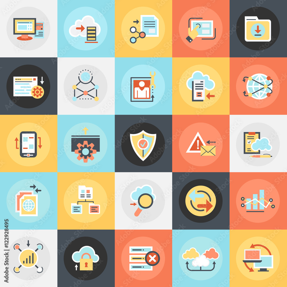 Flat icons pack of cloud data technology Flat icons pack of cloud data technology