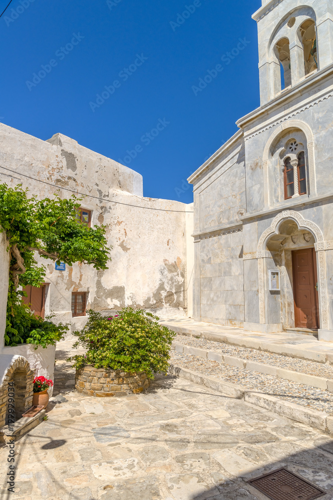 Church in Chora, Naxos, Greece. Traditional cycladic architectur