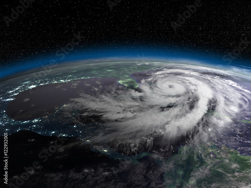 Fototapeta Naklejka Na Ścianę i Meble -  Hurricane from space at night