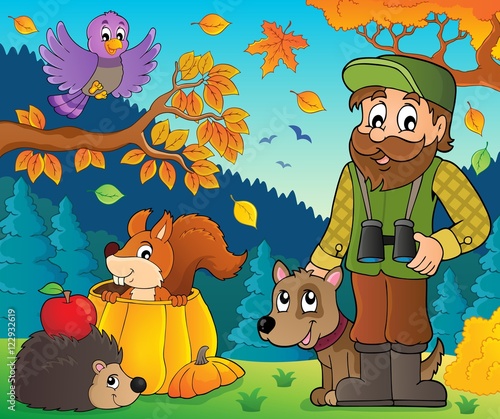 Fototapeta Naklejka Na Ścianę i Meble -  Forester and autumn animals theme 1