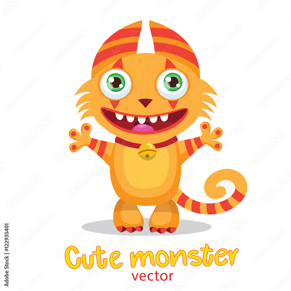 Cute Happy Kitty. Colorful Vector Illustration. Lucky Cartoon Mascot. Funny  Theme For Kids T-Shirt Design. Monsters Universe. Funny Fantastic Animals.  Stock Vector | Adobe Stock