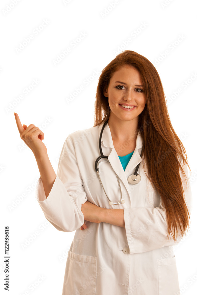 health care and medicine - young woman doctor isolated over whit health care and medicine - young woman doctor isolated over whit