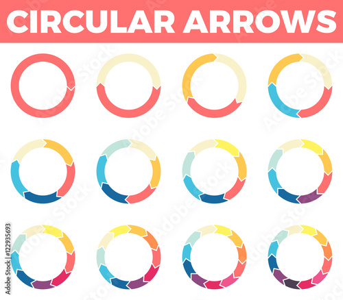 Thin circular arrows for infographics with 1 - 12 parts.