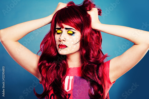 Slika na platnu Sad Woman with Comic Pop Art Makeup