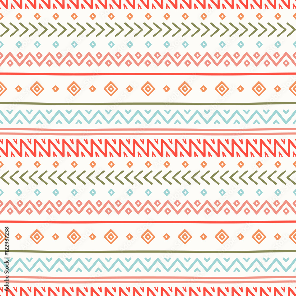 Tribal hand drawn line geometric mexican ethnic seamless pattern. Border. Wrapping paper. Scrapbook. Doodles. Vintage tiling. Handmade native vector illustration. Aztec background. Ink graphic texture